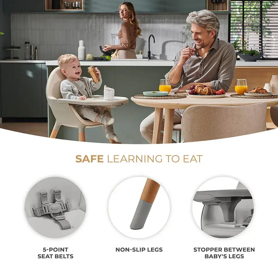 Kinderkraft FINI 2 2-in-1 Wooden High Chair – Grey