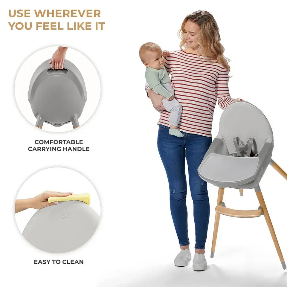 Kinderkraft FINI 2 2-in-1 Wooden High Chair – Grey