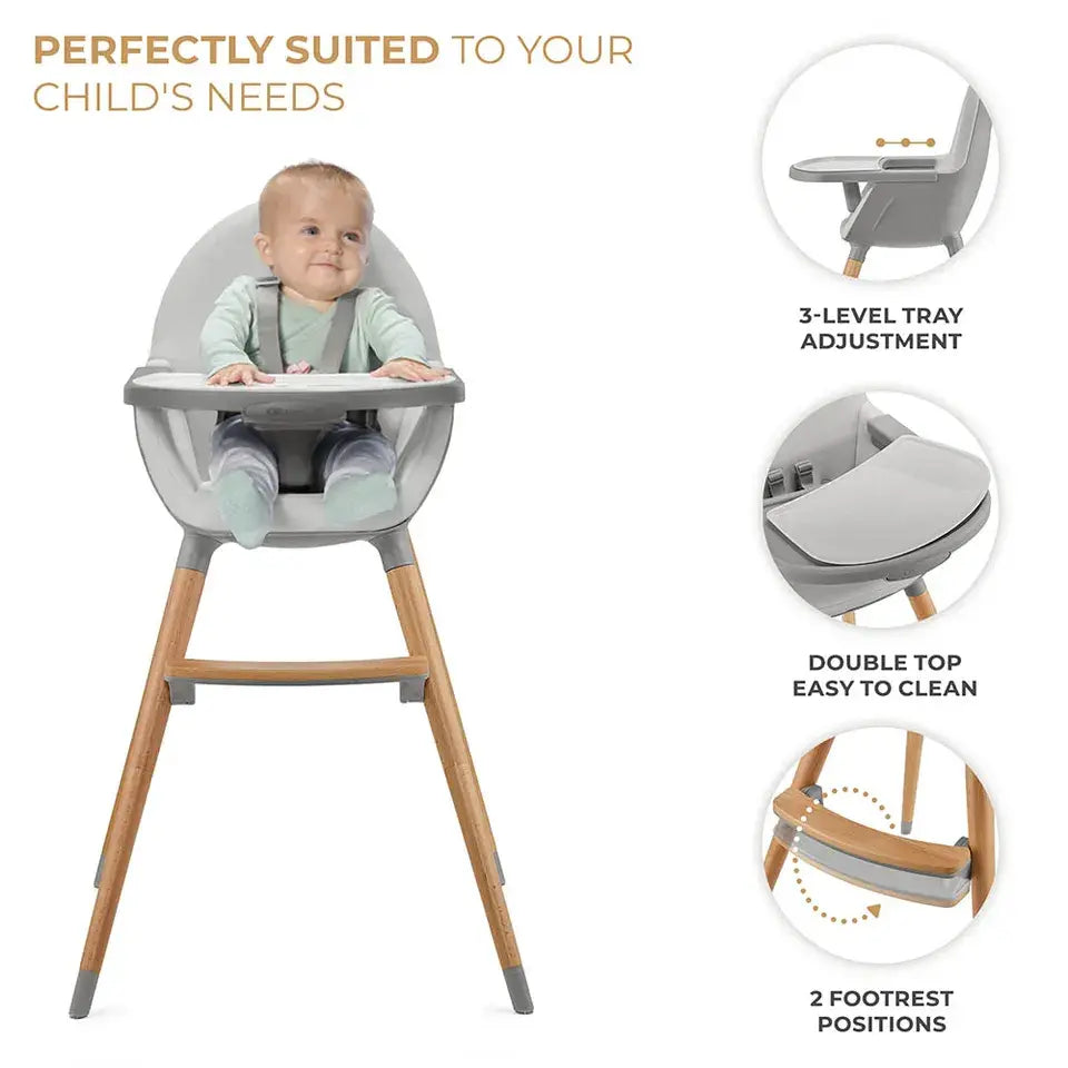 Kinderkraft FINI 2 2-in-1 Wooden High Chair – Grey