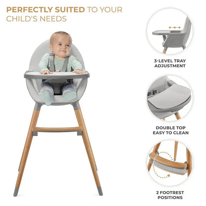 Kinderkraft FINI 2 2-in-1 Wooden High Chair – Grey