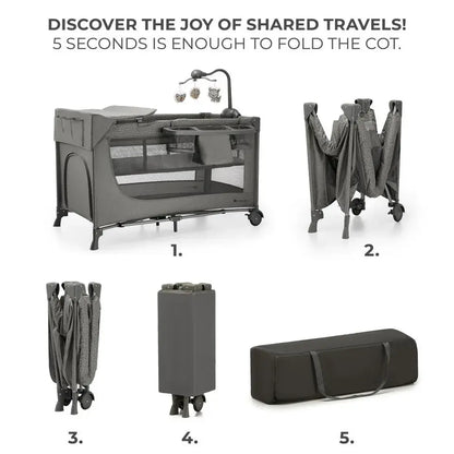 Kinderkraft JOY 2 3-in-1 Folding Travel Cot Bed – Dark Grey