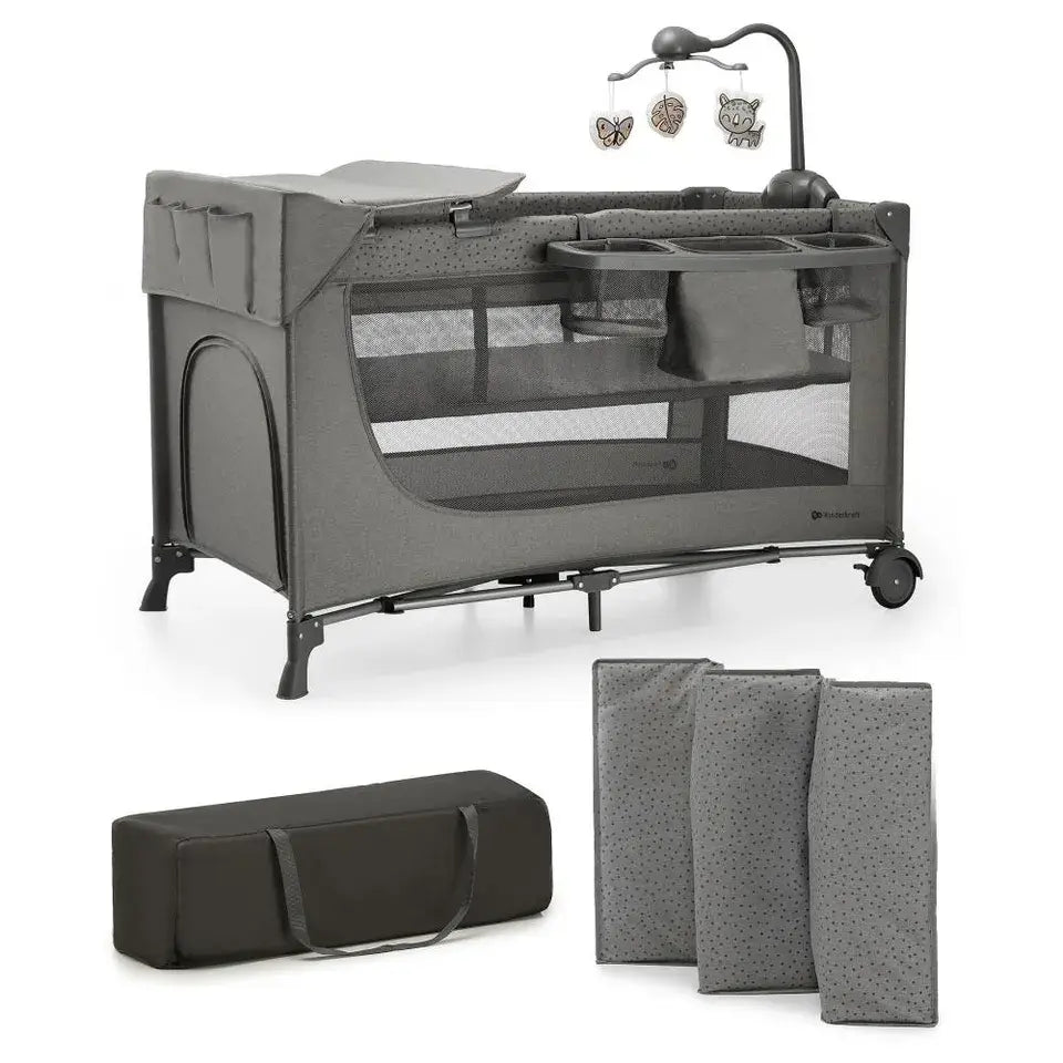 Kinderkraft JOY 2 3-in-1 Folding Travel Cot Bed – Dark Grey