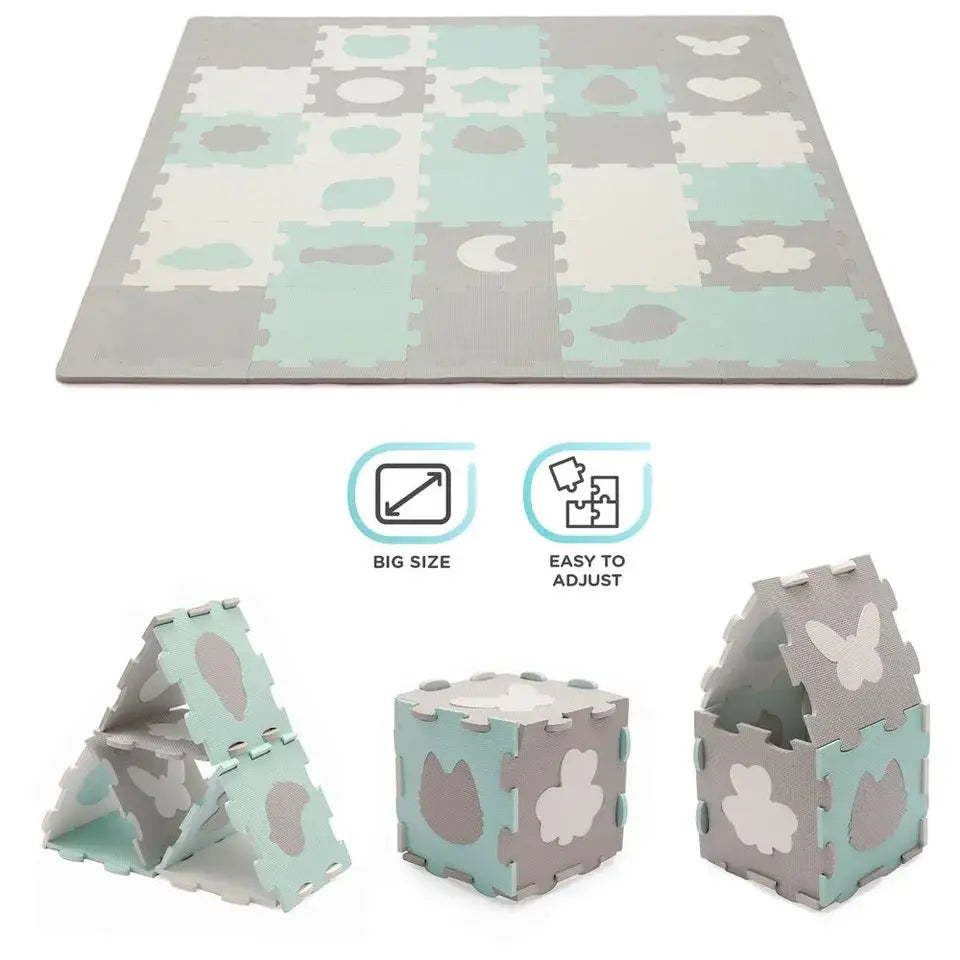 Kinderkraft Luno Shapes 30-Piece Foam Puzzle Mat – Mint