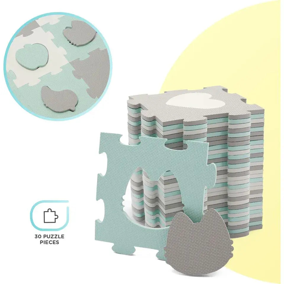 Kinderkraft Luno Shapes 30-Piece Foam Puzzle Mat – Mint
