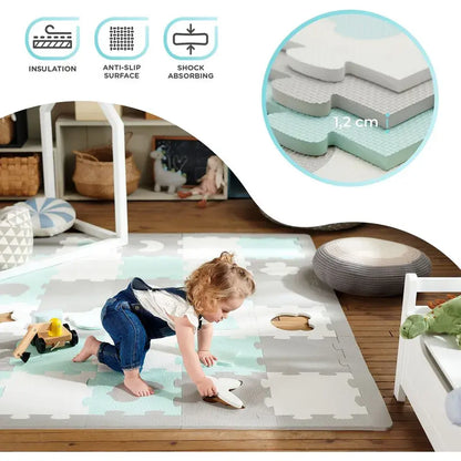 Kinderkraft Luno Shapes 30-Piece Foam Puzzle Mat – Mint