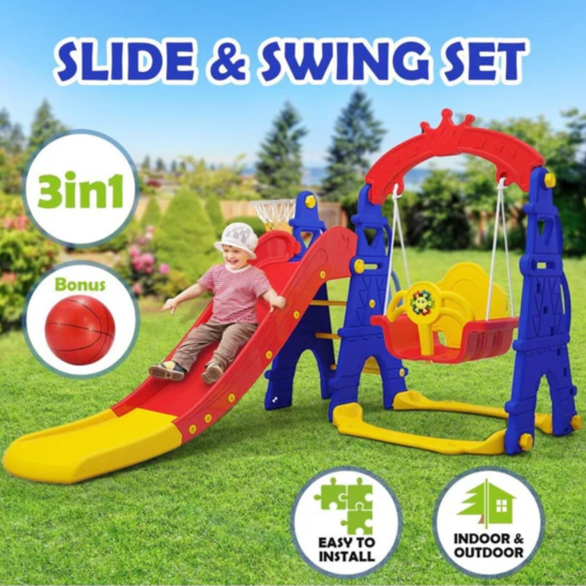 Little Angel Kids Slide And Swing 3-In-1 Activity Playset
