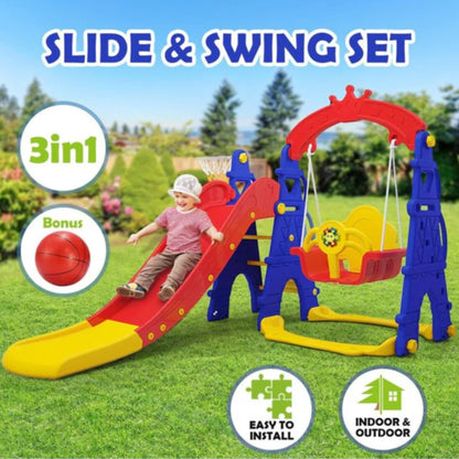 Little Angel Kids Slide And Swing 3-In-1 Activity Playset