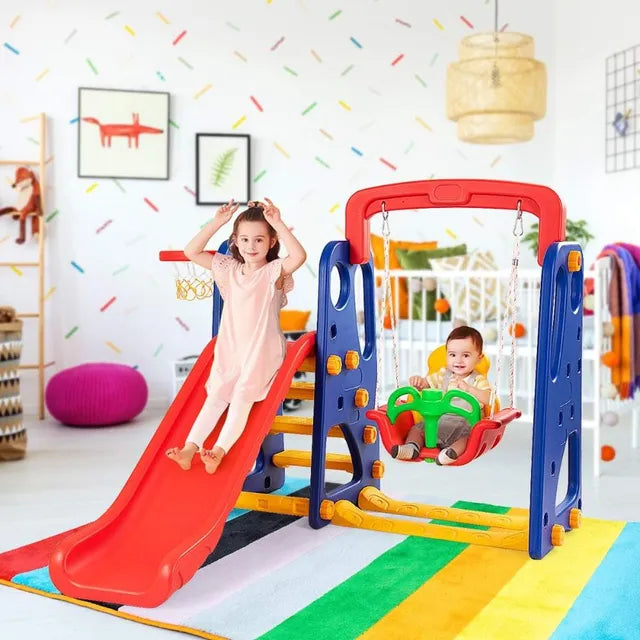 Little Angel Kids Slide And Swing 3-In-1 Activity Playset (Red)