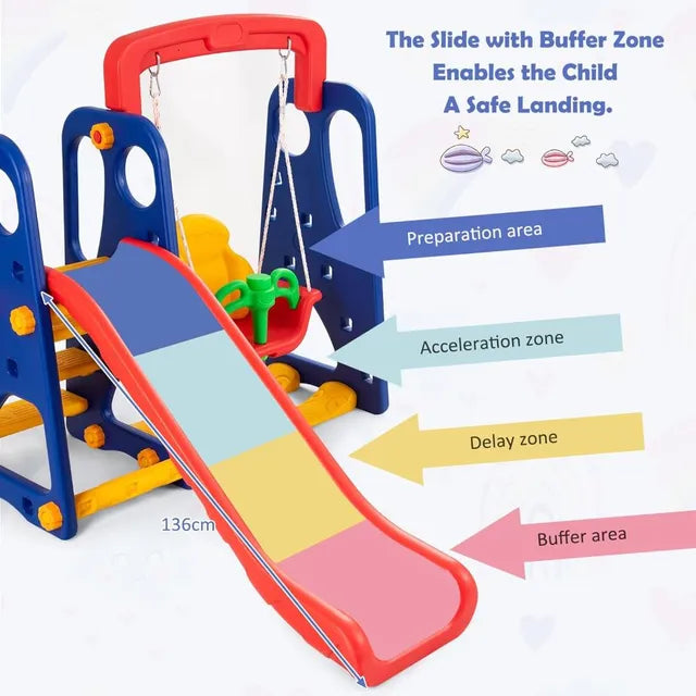 Little Angel Kids Slide And Swing 3-In-1 Activity Playset (Red)