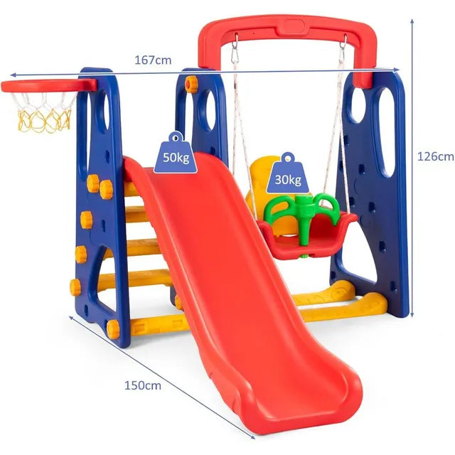 Little Angel Kids Slide And Swing 3-In-1 Activity Playset (Red)