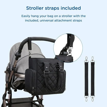 Little Story Set of 7 Quilted Diaper Bag with Stroller Straps and Changing Mat