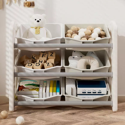 Little Story Kids Toys Storage with 6 Bins (Grey White)