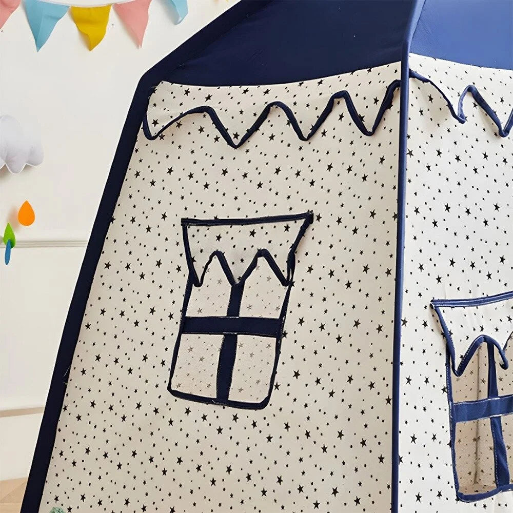 Little Story Foldable Teepee Playpen Canvas Tent Hut Play House (Blue)