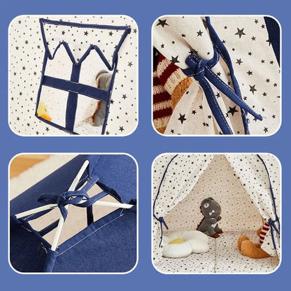 Little Story Foldable Teepee Playpen Canvas Tent Hut Play House (Blue)