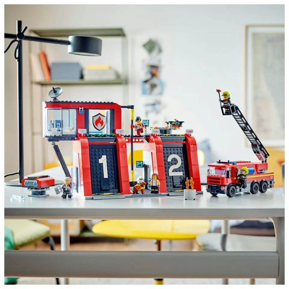 LEGO - City Fire Station With Fire Truck Building Playset - 843 Pieces