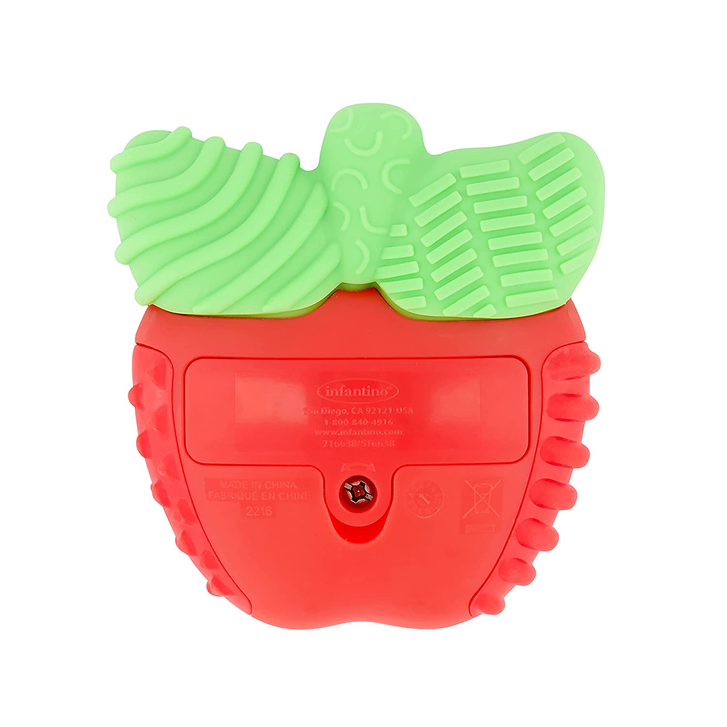 Infantino Lil' Nibblers Vibrating Apple Teether -Sensory Exploration and Teething Relief with Soothing Vibrations and Textures, Red Apple.