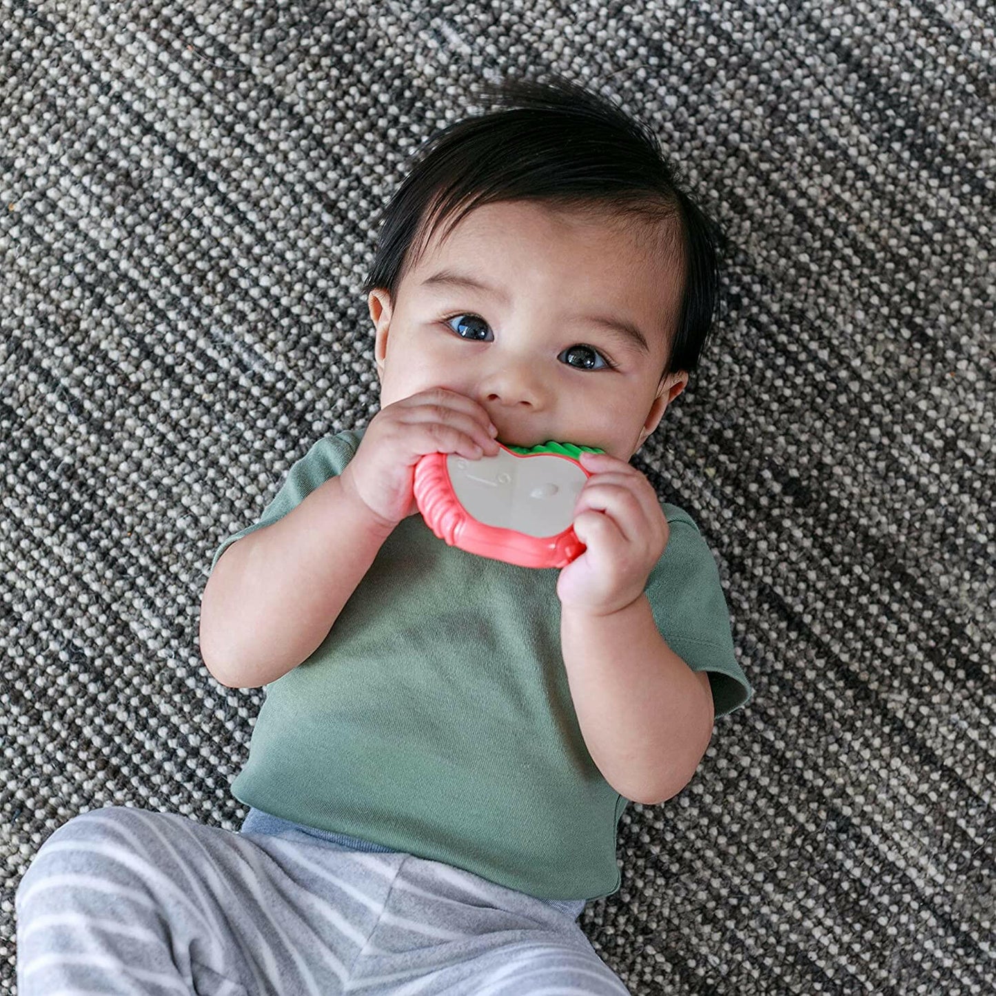 Infantino Lil' Nibblers Vibrating Apple Teether -Sensory Exploration and Teething Relief with Soothing Vibrations and Textures, Red Apple.