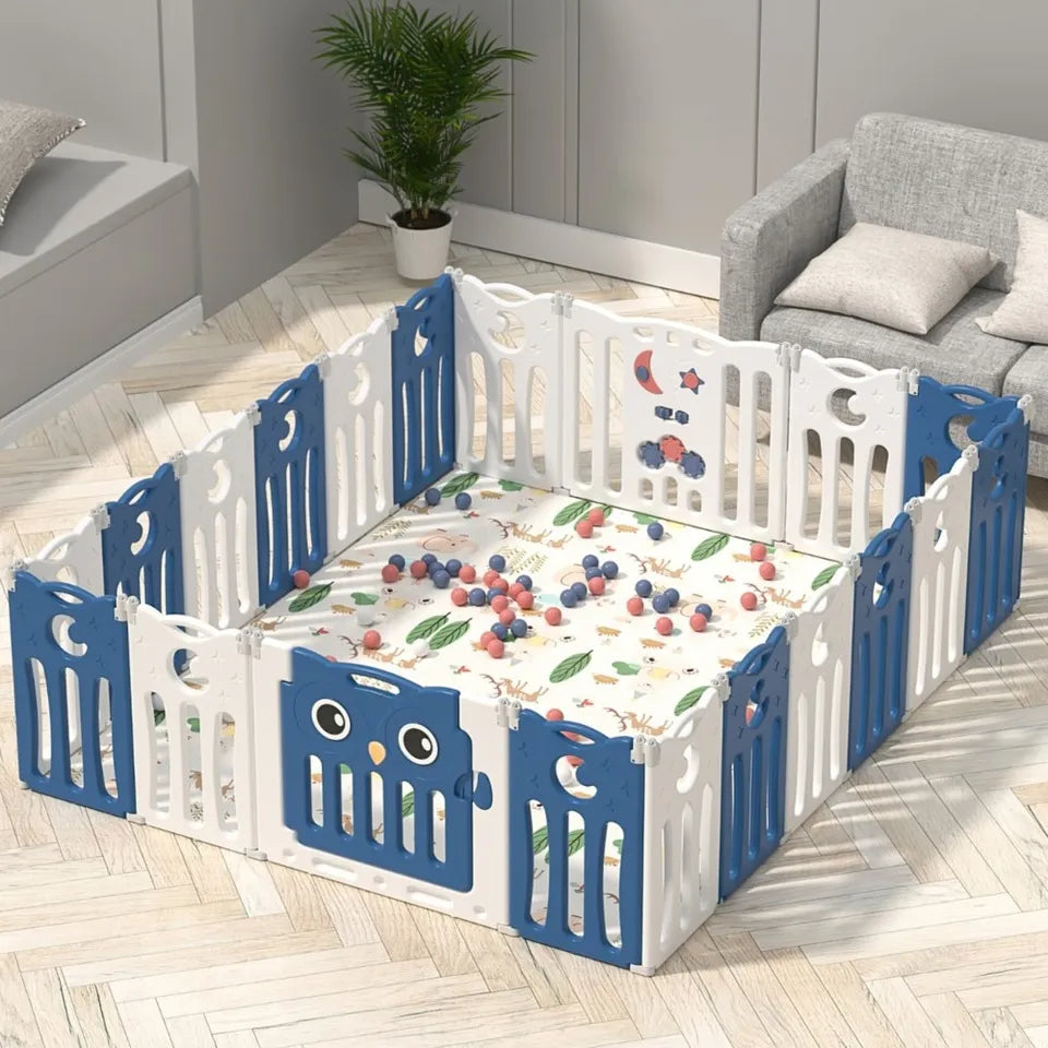 Little Angel Foldable Baby Playpen with Fence – Blue