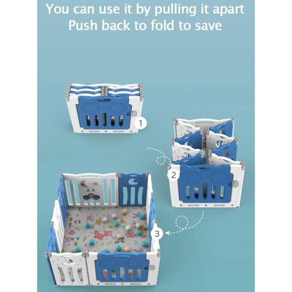 Little Angel Foldable Baby Playpen with Fence – Blue