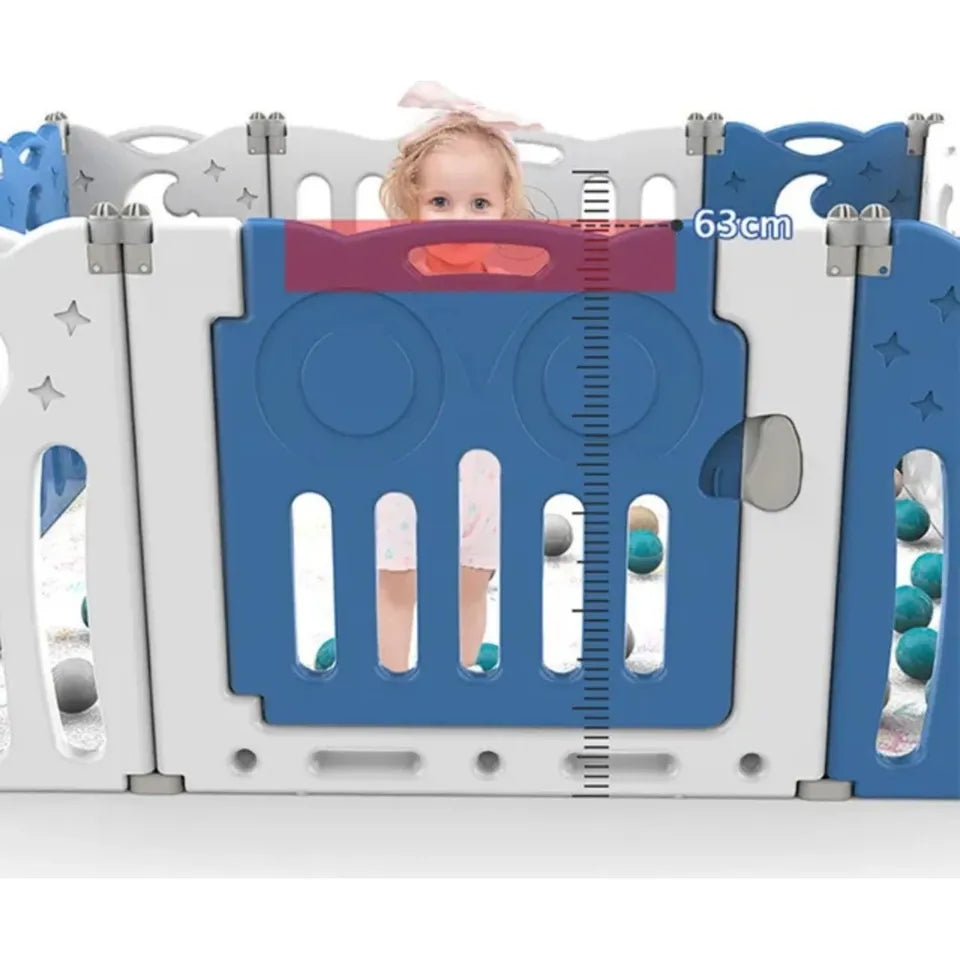 Little Angel Foldable Baby Playpen with Fence – Blue