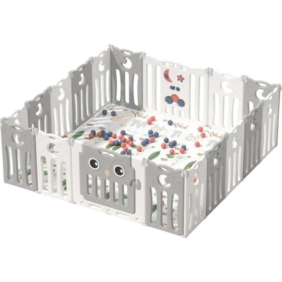Little Angel Foldable Baby Playpen with Fence – Grey