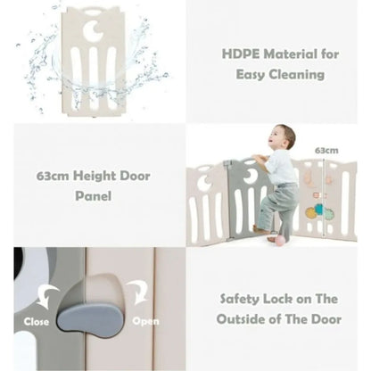 Little Angel Foldable Baby Playpen with Fence for Indoor & Outdoor Use – Grey