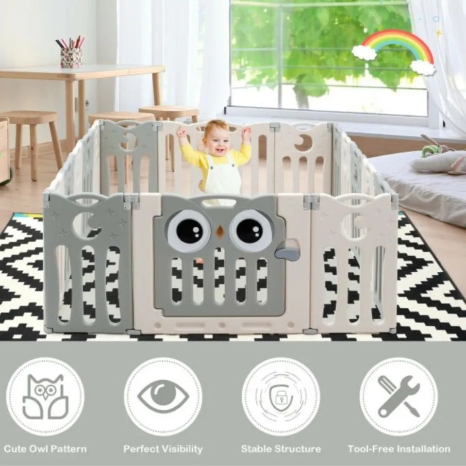 Little Angel Foldable Baby Playpen with Fence for Indoor & Outdoor Use – Grey