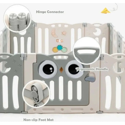 Little Angel Foldable Baby Playpen with Fence – Grey