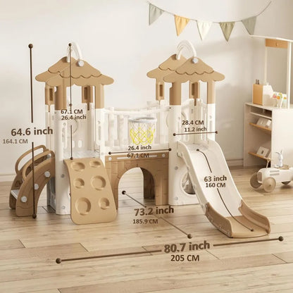 Little Angel Kids Activity Centre with Slide, Hoop & Climber – Coffee