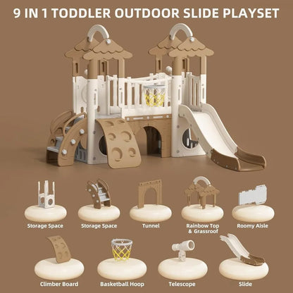 Little Angel Kids Activity Centre with Slide, Hoop & Climber – Coffee
