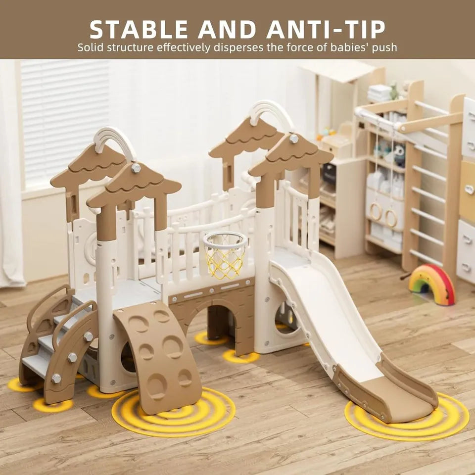 Little Angel Kids Activity Centre with Slide, Hoop & Climber – Coffee
