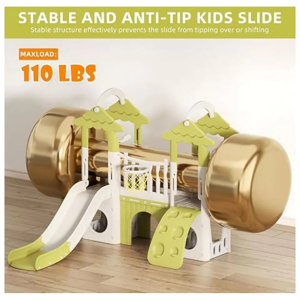 Little Angel Kids Playset & Activity Centre with Slide, Hoop & Climber – Green