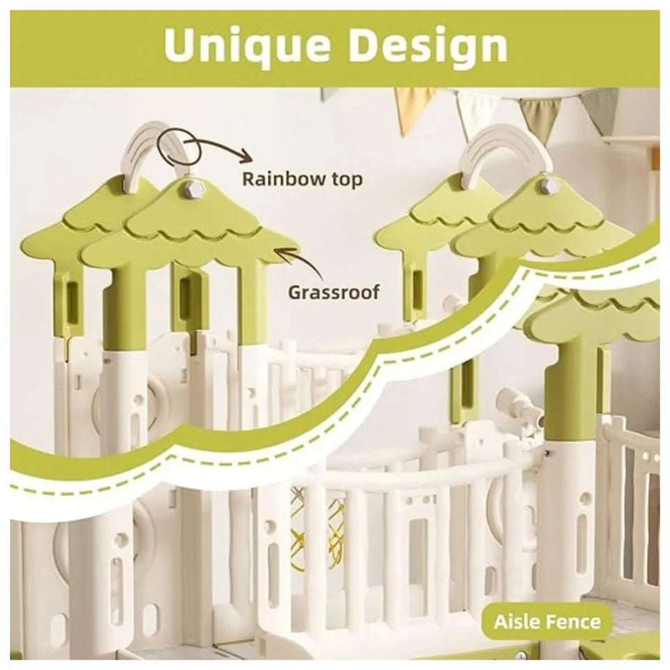 Little Angel Kids Playset & Activity Centre with Slide, Hoop & Climber – Green
