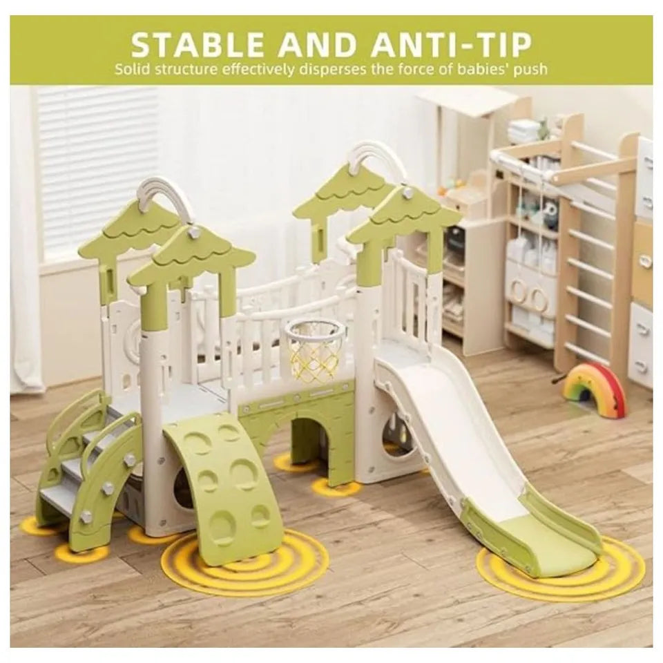 Little Angel Kids Playset & Activity Centre with Slide, Hoop & Climber – Green
