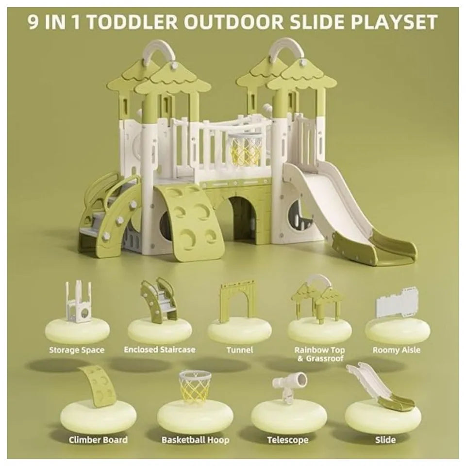Little Angel Kids Playset & Activity Centre with Slide, Hoop & Climber – Green