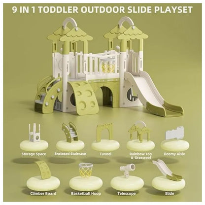 Little Angel Kids Playset & Activity Centre with Slide, Hoop & Climber – Green
