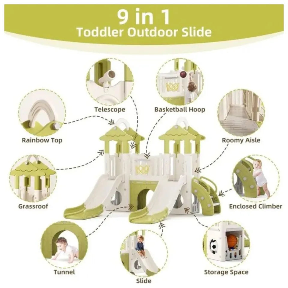 Little Angel Kids Playset & Activity Centre with Slide, Hoop & Climber – Green