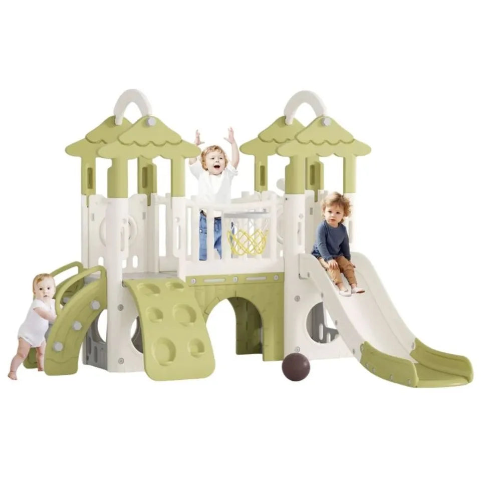 Little Angel Kids Playset & Activity Centre with Slide, Hoop & Climber – Green