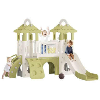 Little Angel Kids Playset & Activity Centre with Slide, Hoop & Climber – Green