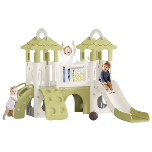 Little Angel Kids Playset & Activity Centre with Slide, Hoop & Climber – Green