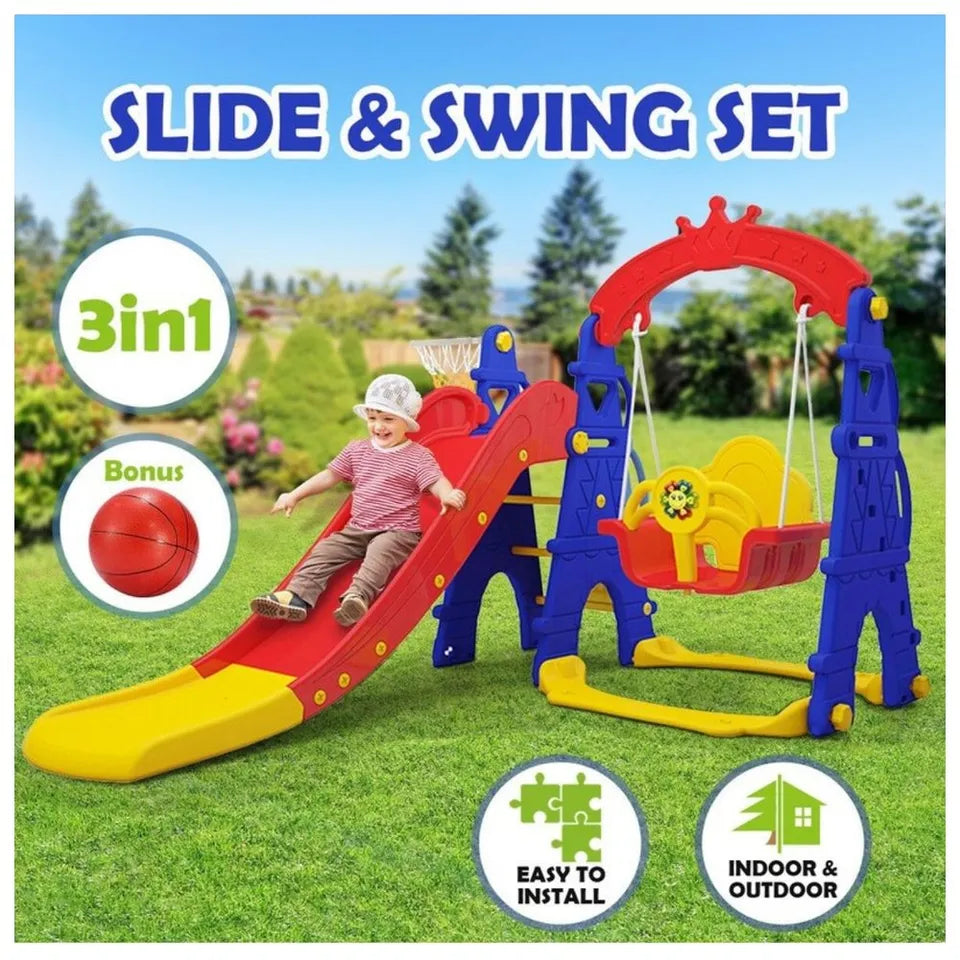 Little Angel Kids Slide & Swing 3-in-1 Activity Playset – Pink.