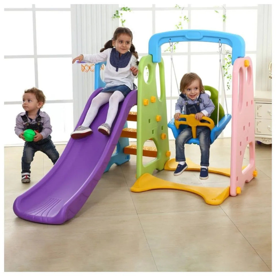 Little Angel Kids Slide & Swing 3-in-1 Activity Playset – Multicolor.