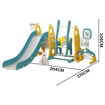 Little Angel Kids Slide, Swing, Basketball & Football 4-in-1 Activity Playset – Green.