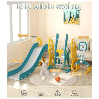 Little Angel Kids Slide, Swing, Basketball & Football 4-in-1 Activity Playset – Green.