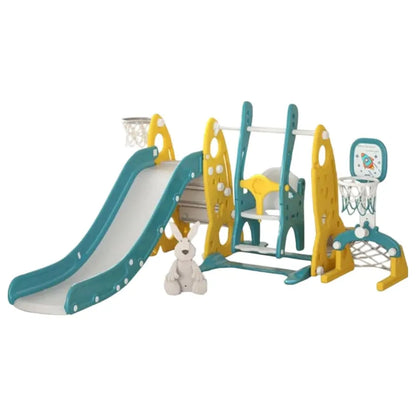 Little Angel Kids Slide, Swing, Basketball & Football 4-in-1 Activity Playset – Green.
