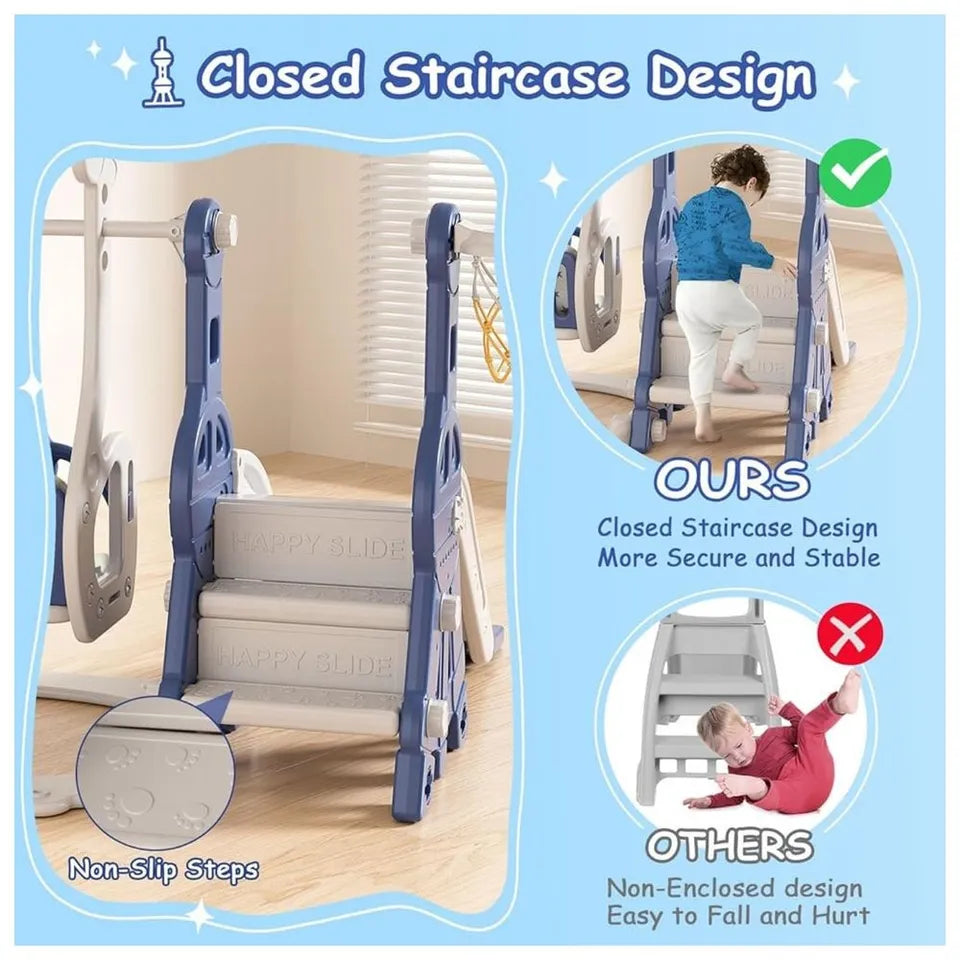 Little Angel Kids Slide & Swing 3-in-1 Activity Playset – Blue.