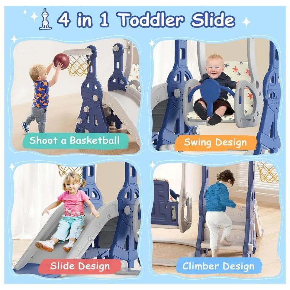Little Angel Kids Slide & Swing 3-in-1 Activity Playset – Blue.