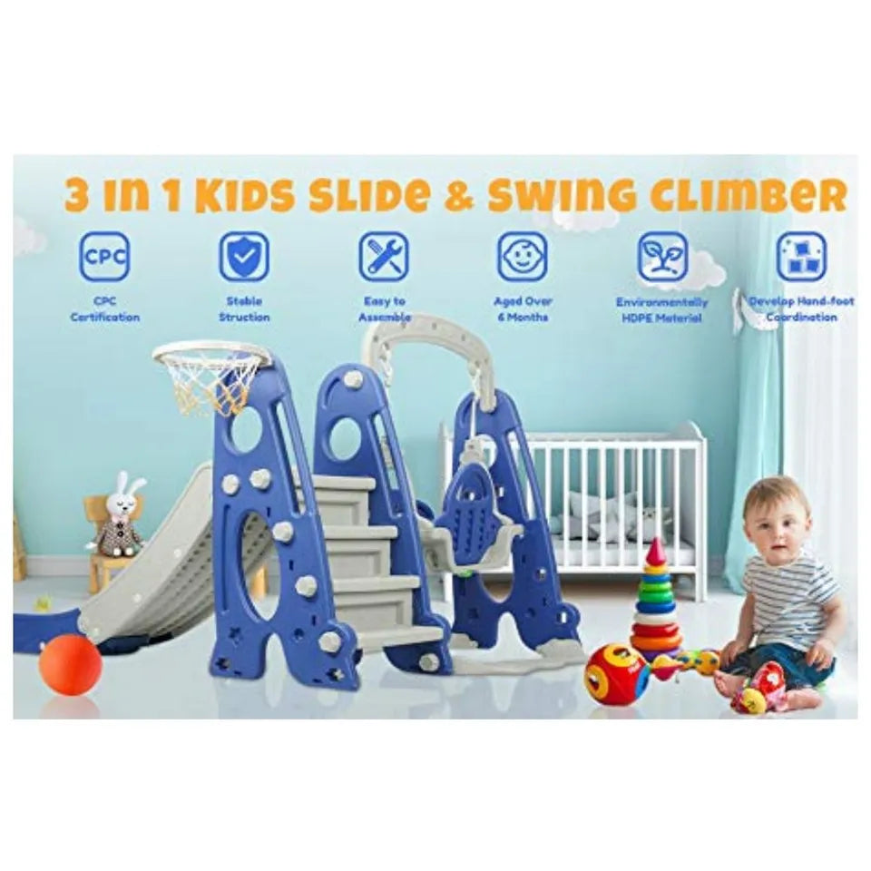 Little Angel Kids Slide & Swing 3-in-1 Activity Playset – Blue.