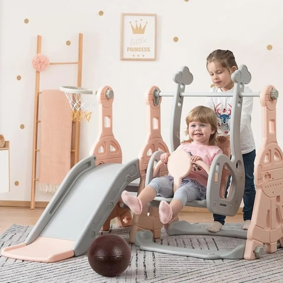 Little Angel Kids Slide & Swing 3-in-1 Activity Playset – Pink.