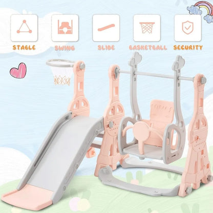 Little Angel Kids Slide & Swing 3-in-1 Activity Playset – Pink.
